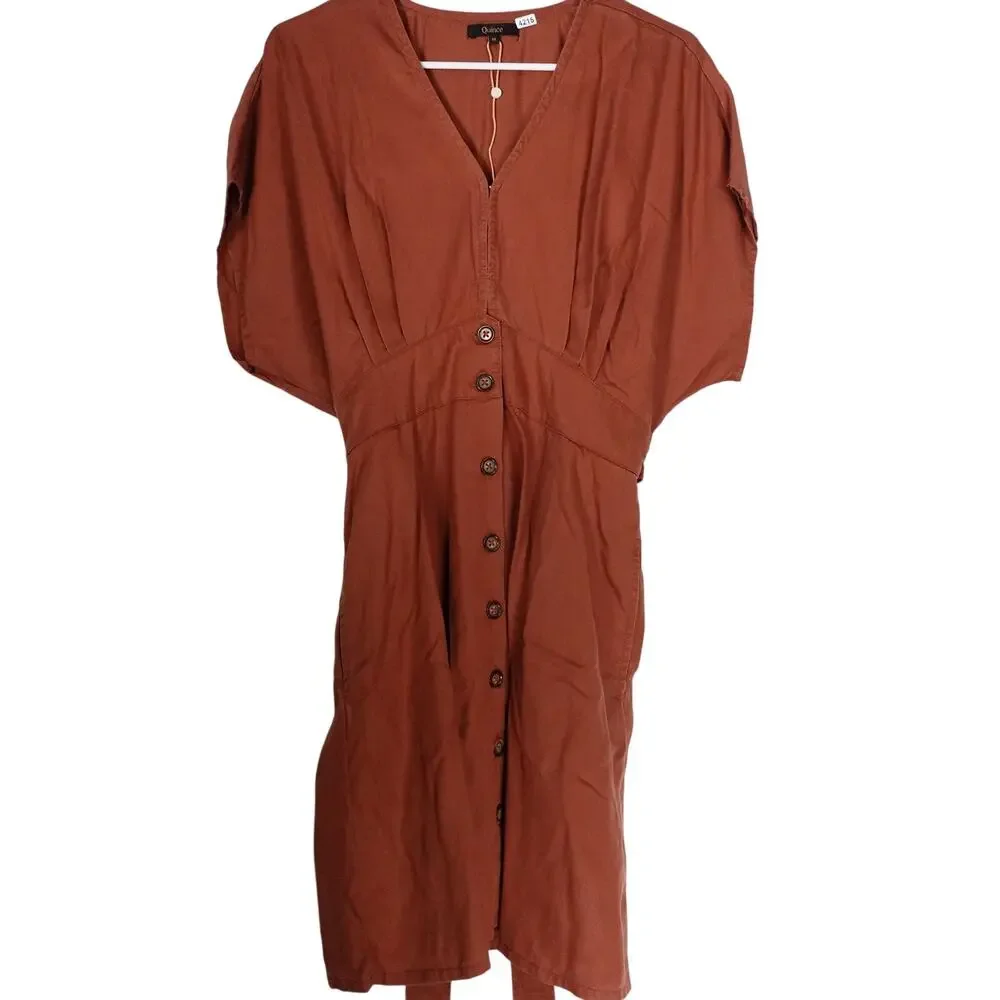 Quince Rust Button-Front Mini Dress - Picture 3 of 10